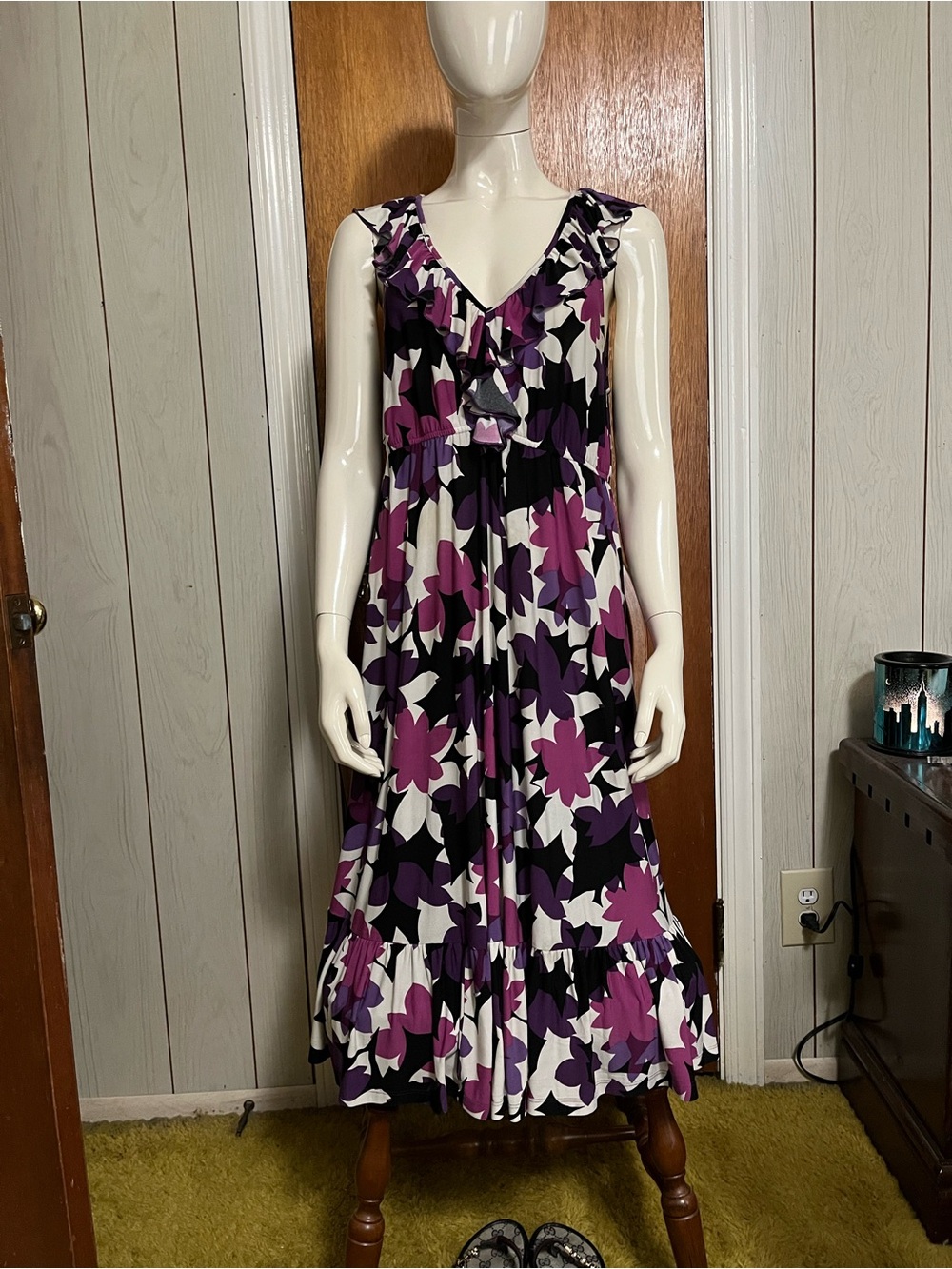 Apt. 9 Purple Floral Ruffle V-Neck Maxi Dress